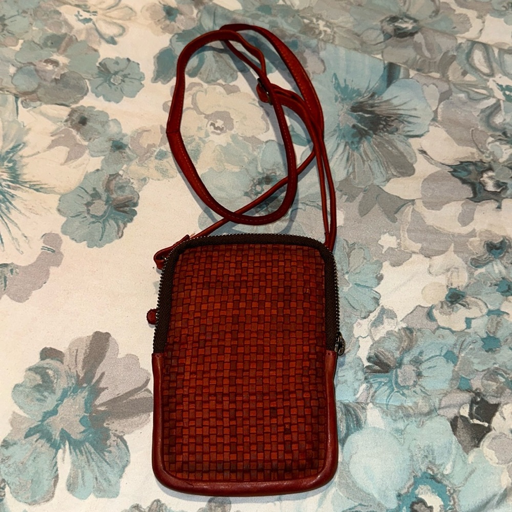 Harbour 2nd Woven Red  Genuine Leather Distressed Crossbody Belt Bag EUC